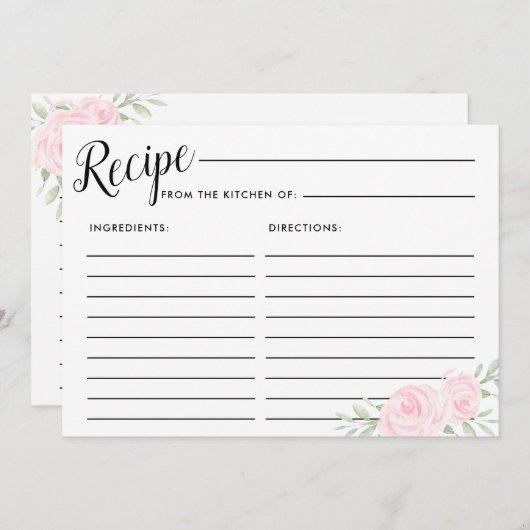 Grosse, rosafarbene, florale Bridal Rezeptkarte Einladung (Vorne/Hinten)