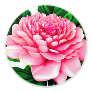 Große rosafarbene Peony mit smaragdgrünen Blätter Keramikknauf