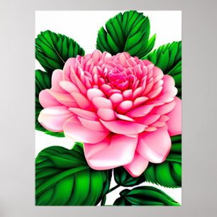 Große rosafarbene Peony mit smaragdgrünen Blätter Poster