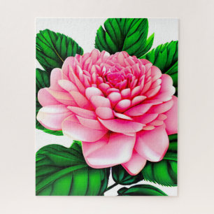 Große rosafarbene Peony mit smaragdgrünen Blätter Puzzle