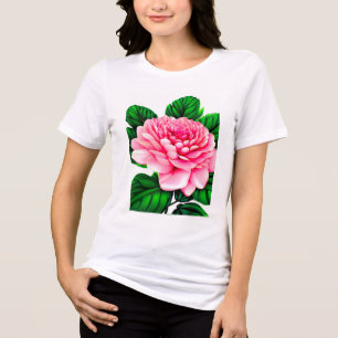Große rosafarbene Peony mit smaragdgrünen Blätter Tri-Blend Shirt