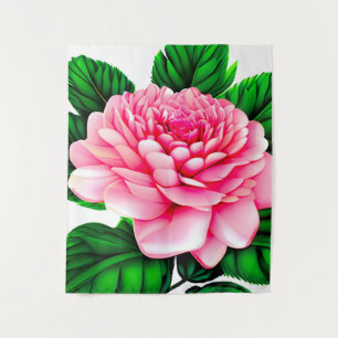 Große rosafarbene Peony mit smaragdgrünen Blätter Wandteppich
