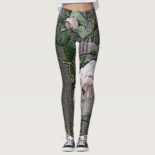 Große Rose auf Holz Leggings (Vorderseite)