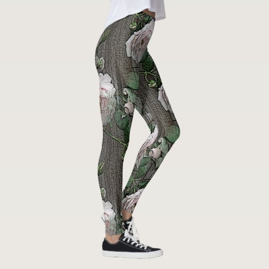 Große Rose auf Holz Leggings (Rechts)