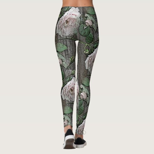 Große Rose auf Holz Leggings (Rückseite)