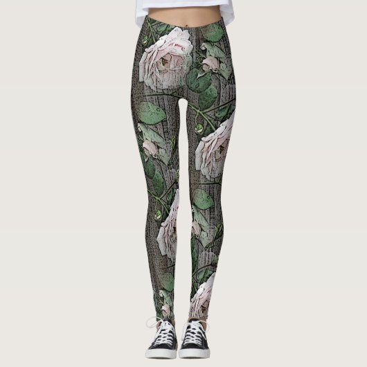 Große Rose auf Holz Leggings (Vorderseite)