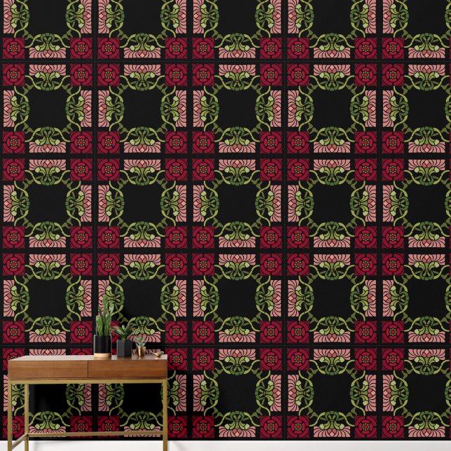 Große Rose Goth Art Nouveau und Dahlia Red Tapete (Hausflur)