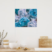 Große Rose im Garten, blau Poster (Küche)