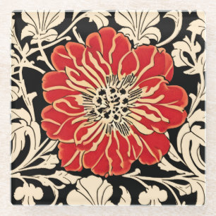 Große rote Art Nouveau-Blume  Glasuntersetzer