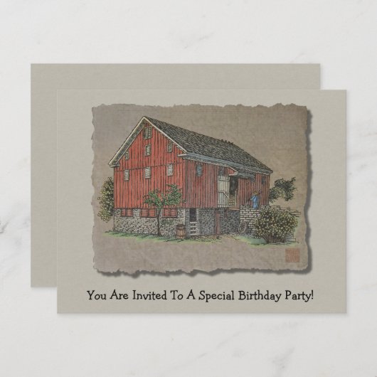 Große rote Bank-Scheune Einladung (Vorne/Hinten)