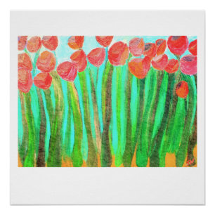 Große rote Blumen - glatter Druck 20 x 20