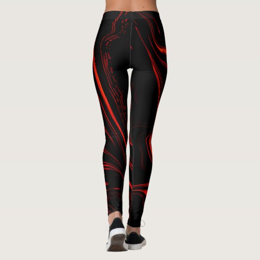 Große rote lange Spuren über schwarzem Hintergrund Leggings (Rückseite)