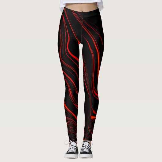 Große rote lange Spuren über schwarzem Hintergrund Leggings (Vorderseite)