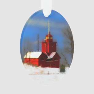 Große rote Leuchtturm-Malerei - ursprüngliche Ornament