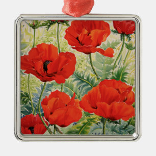 Große rote Mohnblumen Ornament Aus Metall