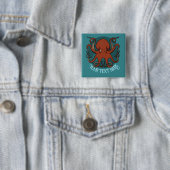 Große rote Oktopus-Kunstwerk Individuelle Textgest Button (Beispiel)
