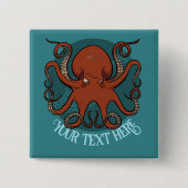 Große rote Oktopus-Kunstwerk Individuelle Textgest Button (Vorderseite)