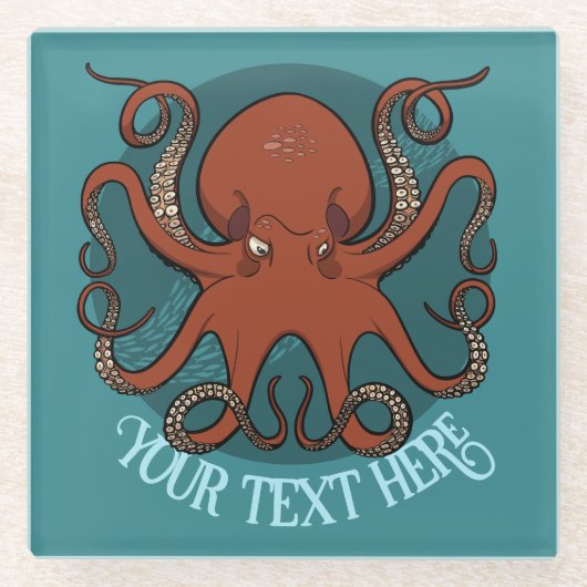Große rote Oktopus-Kunstwerk Personalisierte Textg Glasuntersetzer (Vorderseite)