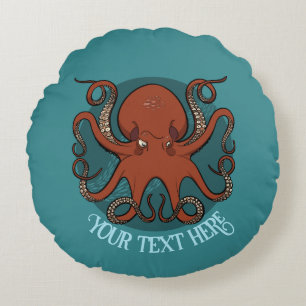 Große rote Oktopus-Kunstwerk personalisierte Textg Rundes Kissen