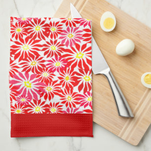 Große rote Poinsettia Retro Blumenmuster Küche Geschirrtuch