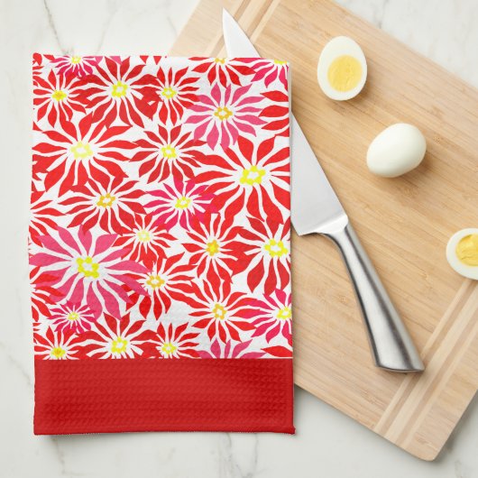 Große rote Poinsettia Retro Blumenmuster Küche Geschirrtuch (Viertel Falte)