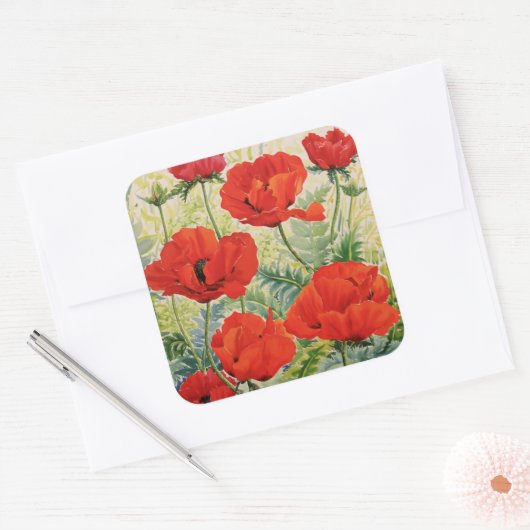 Große rote Poppies Quadratischer Aufkleber (Umschlag)