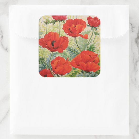 Große rote Poppies Quadratischer Aufkleber (Tasche)