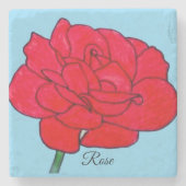 Große rote Rose  Steinuntersetzer (Vorderseite)