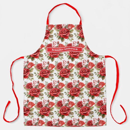 Große Rote Rosen Elegant, floral Schürze (Vorderseite)