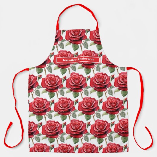 Große Rote Rosen Elegant, floral Schürze (Vorderseite)