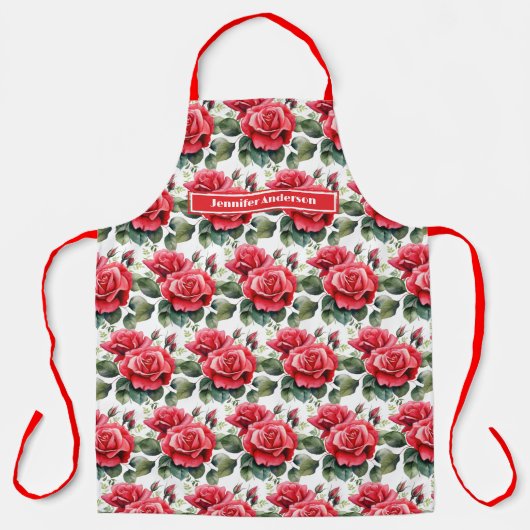 Große Rote Rosen Elegant, floral Schürze (Vorderseite)