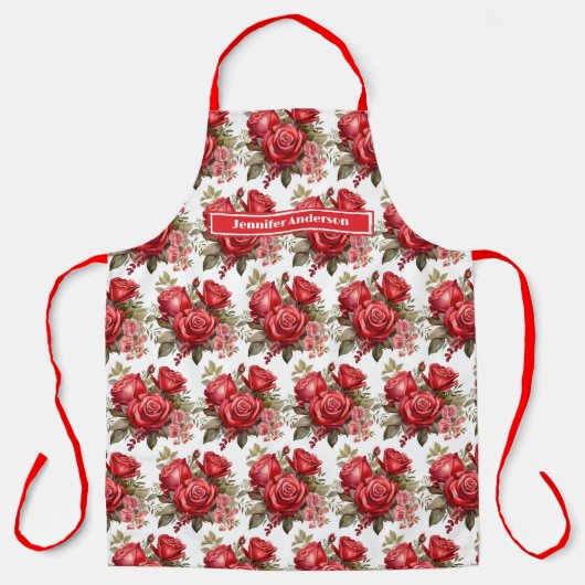 Große Rote Rosen Elegant, floral Schürze (Vorderseite)