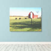 Große rote Scheune und Viehweide Leinwanddruck (Insitu (Holzboden))