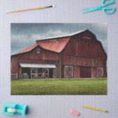 Große rote Scheune unter stürmischen Himmeln Seidenpapier (Basteln)
