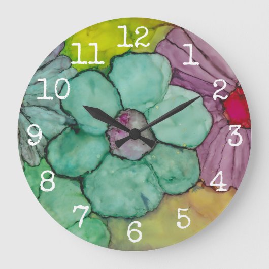 Große runde Uhr "Blume Tinte" (Vorderseite)