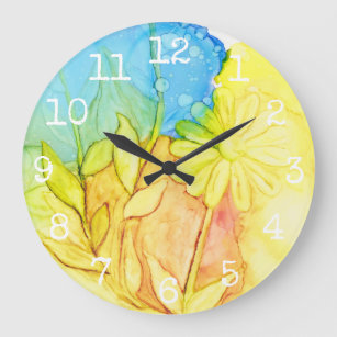 Große runde Uhr "Blume Tinte 3"