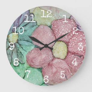 Große runde Uhr "Flowers Ink 4"