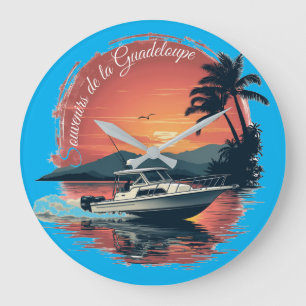 Große runde Uhr Guadeloupe Boot Sonnenuntergang