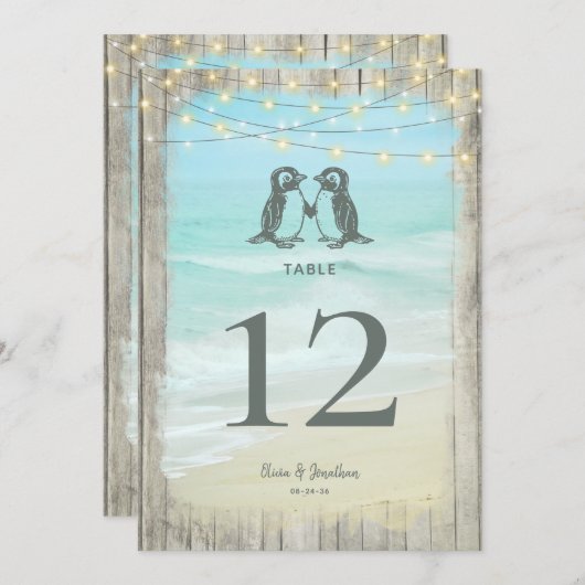 Große Rustikale Beach Pinguine Hochzeitsstiftung T (Vorne/Hinten)