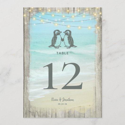 Große Rustikale Beach Pinguine Hochzeitsstiftung T (Vorderseite)