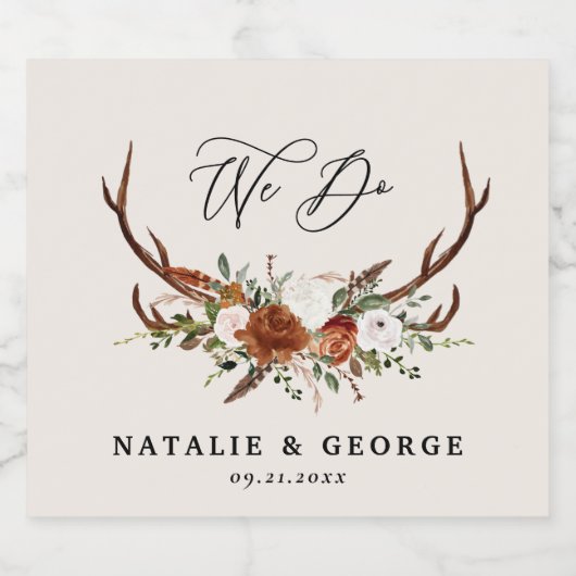 Grosse, rustikale botanische Hochzeit Terrakotta Schaumweinetikett (Einzelnes Label)