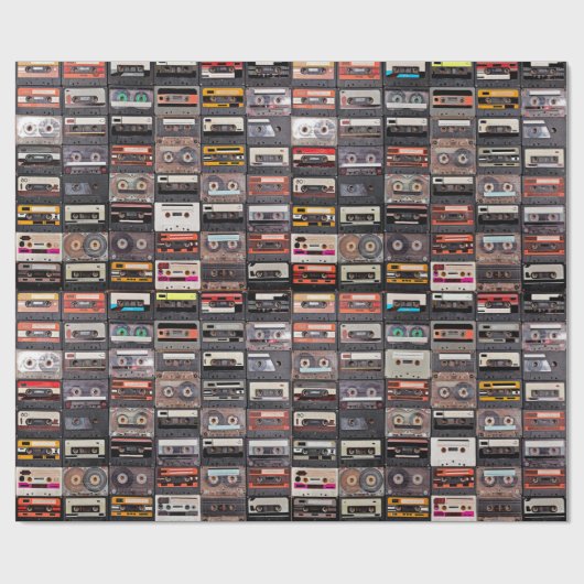 Große Sammlung von Audiokassetten Geschenkpapier (Flach)