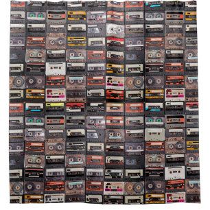 Große Sammlung von Audiokassetten. Retro musical  Duschvorhang