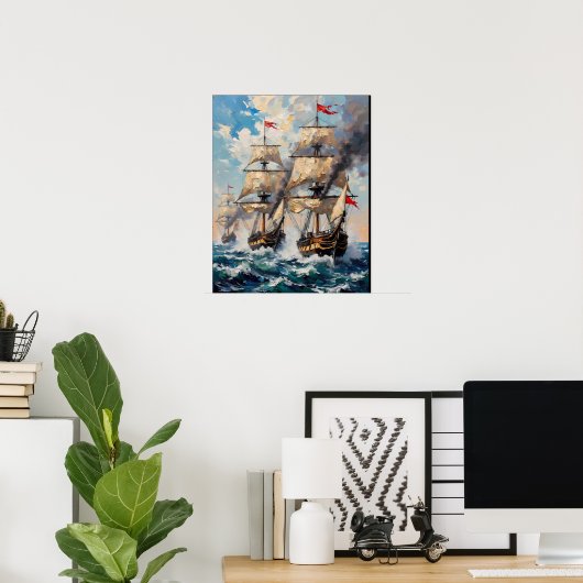 Große Schiffe auf einem Schlachtschiff Poster (Heimbüro)