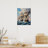 Große Schiffe auf einem Schlachtschiff Poster (Küche)