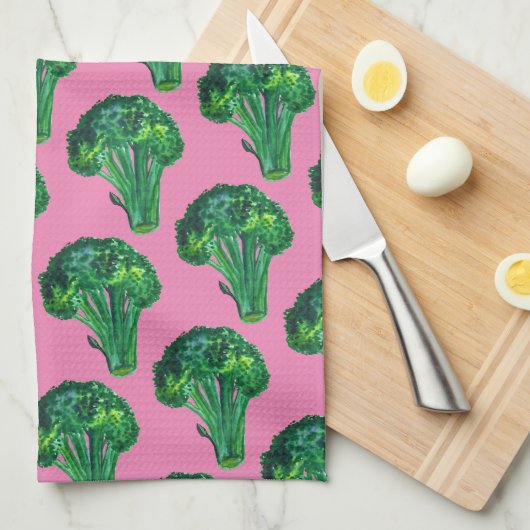 Große schöne Brokkoli essen Ihre Veggies rosa Geschirrtuch (Viertel Falte)