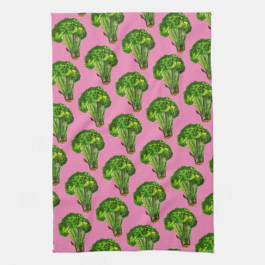 Große schöne Brokkoli essen Ihre Veggies rosa Geschirrtuch (Vertikal)