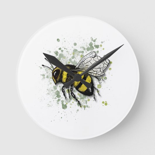 Große schöne Hummel, digitale Zeichnung Runde Wanduhr (Vorderseite)