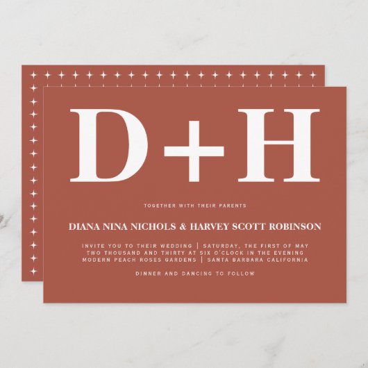 Große Schriftzeichen Terracotta fette Typografie H Einladung (Vorne/Hinten)