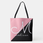 Große, schwarz-rosa Totbeutel mit Monogramm Tasche (Vorderseite)